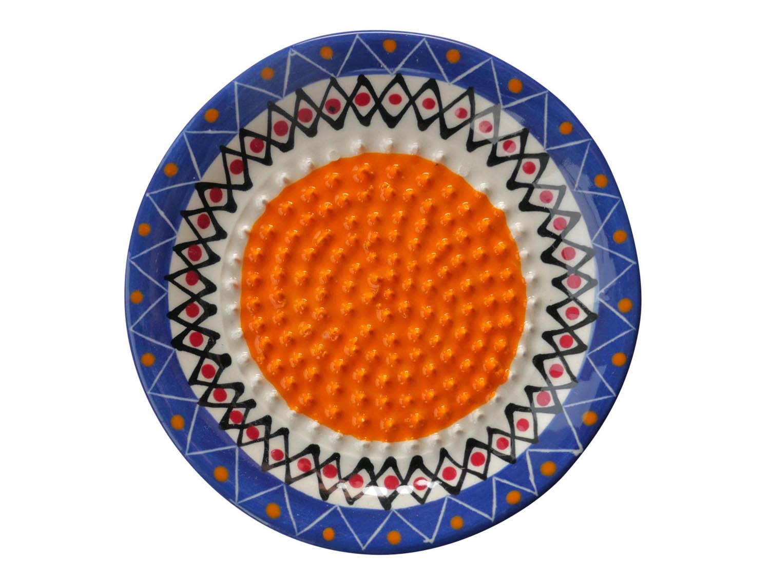Keramikreibe - bemalte Reibe für Ingwer und Knoblauch - blau, orange