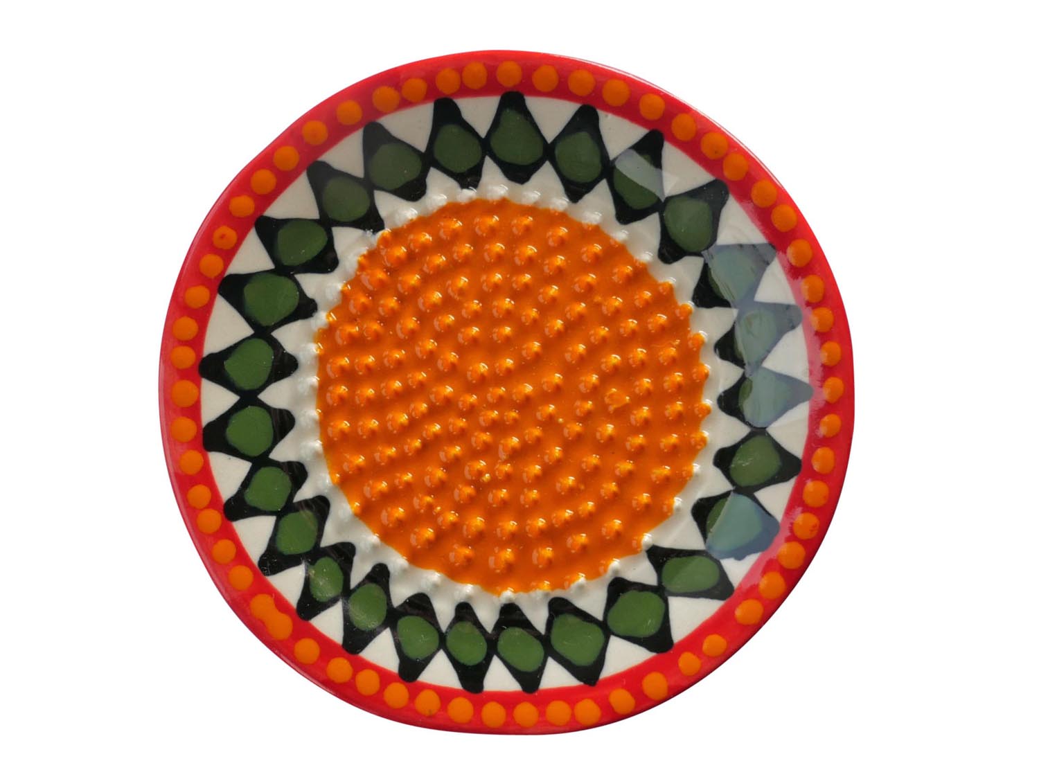 Keramikreibe - bemalte Reibe für Ingwer und Knoblauch - orange, grün